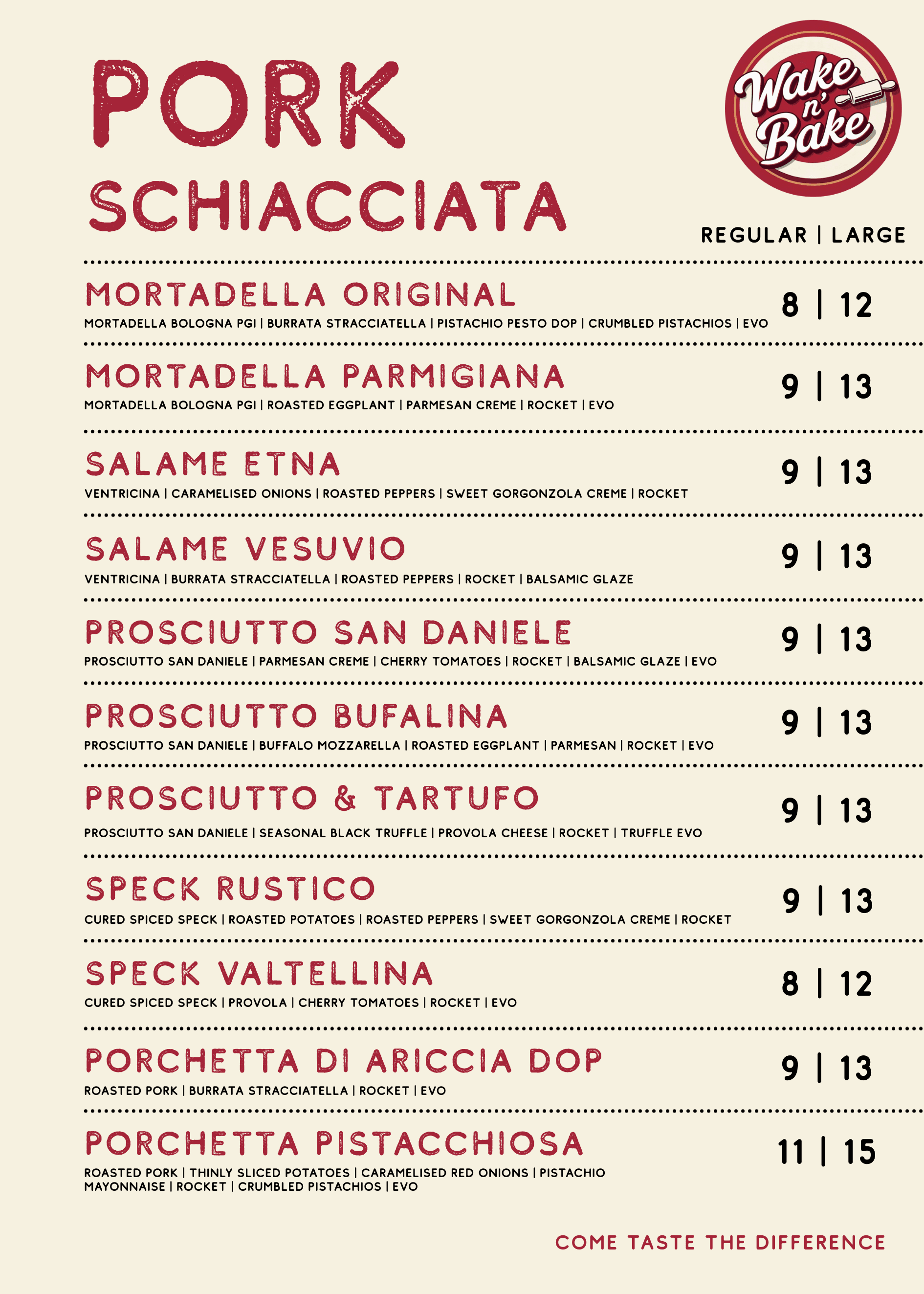 pork schiacciata menu
